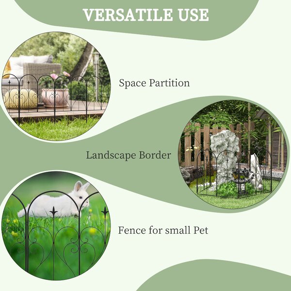 Outsunny Garden Decorative Fences, Heart-shaped Garden Trellis Panels, Landscape Flower Bed Border Edging, Set of 5, Black Aosom UK