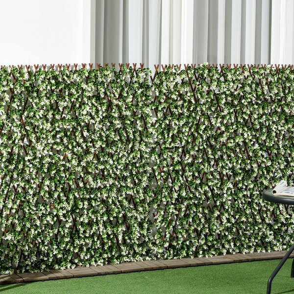 Outsunny 2 Pcs Expandable Faux Privacy Fence, 2 x 1m Decorative Trellis w/ Artificial Leaves, Garden Telescopic Hedge Privacy Screen Greenery Walls