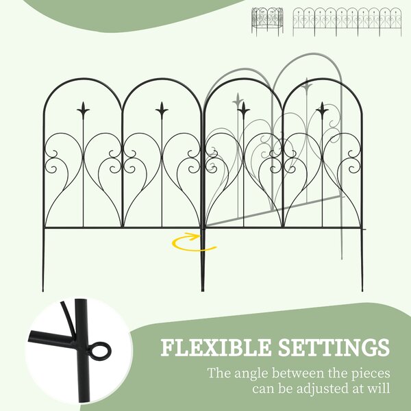 Outsunny Garden Decorative Fences, Heart-shaped Garden Trellis Panels, Landscape Flower Bed Border Edging, Set of 5, Black Aosom UK