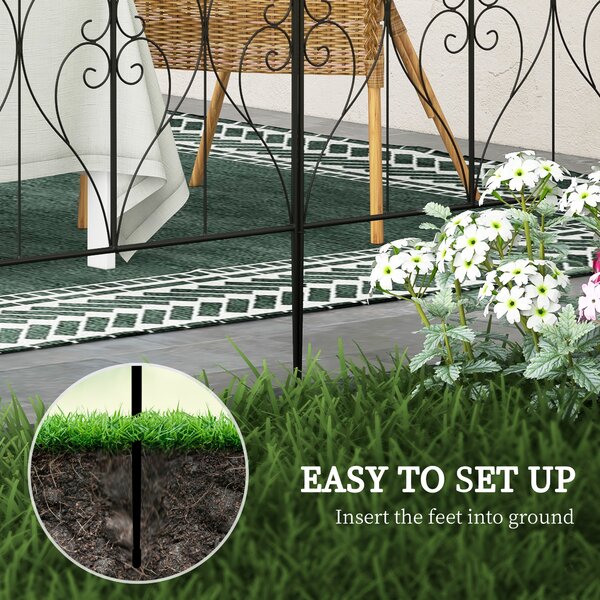 Outsunny Garden Decorative Fences, Heart-shaped Garden Trellis Panels, Landscape Flower Bed Border Edging, Set of 5, Black Aosom UK