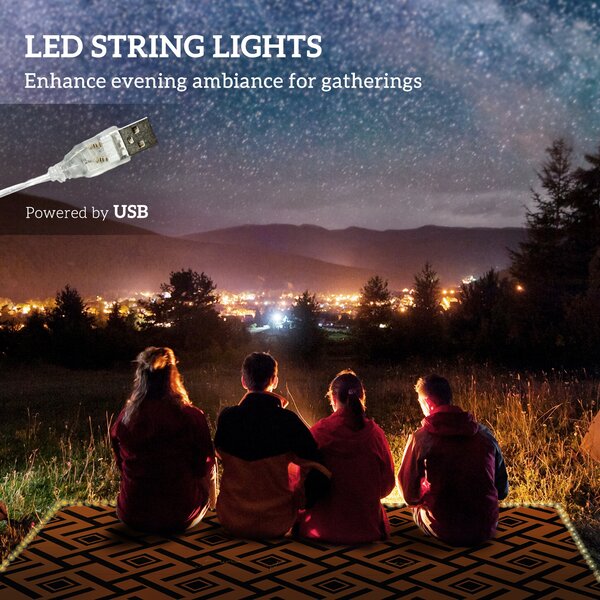 Outsunny Reversible RV Outdoor Rug with LED String Light, Plastic Straw, 182 x 274cm, Brown and Black Aosom UK