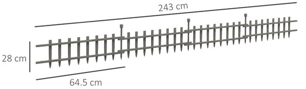 Outsunny 4PCs Wooden Garden Fencing Landscape Edging, Grey