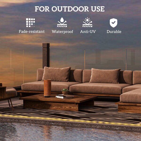 Outsunny Reversible Outdoor Rug with LED Lights, Plastic Straw, 182 x 274cm, Black and Coffee Aosom UK