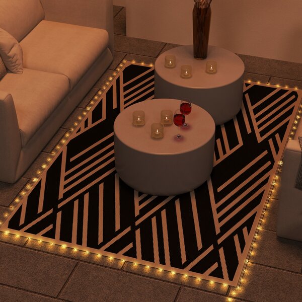 Outsunny Reversible Outdoor Rug with LED Lights, Plastic Straw, 182 x 274cm, Black and Coffee Aosom UK