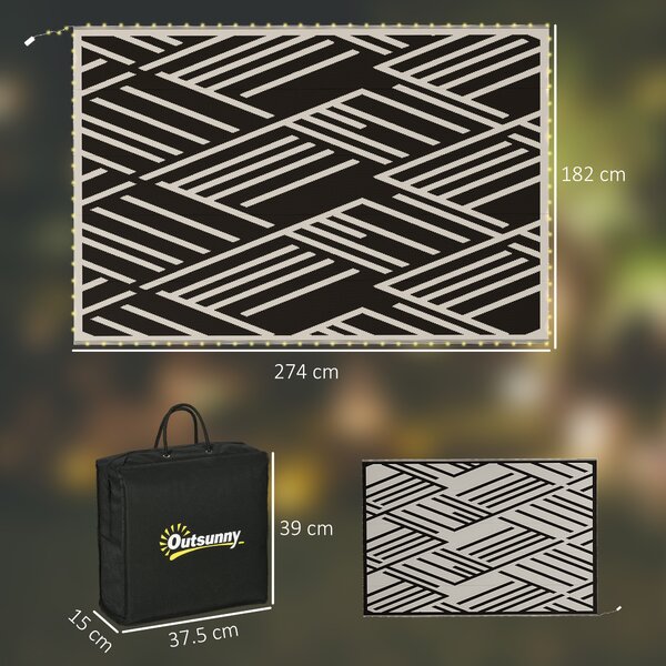 Outsunny Reversible Outdoor Rug with LED Lights, Plastic Straw, 182 x 274cm, Black and Coffee Aosom UK