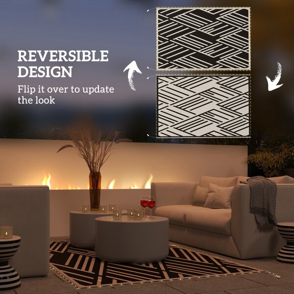 Outsunny Reversible Outdoor Rug with LED Lights, Plastic Straw, 182 x 274cm, Black and Coffee Aosom UK