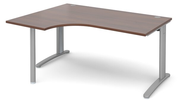 Trinity Left Hand Ergonomic Desk, 160wx120/80dx73h (cm), Silver/Walnut