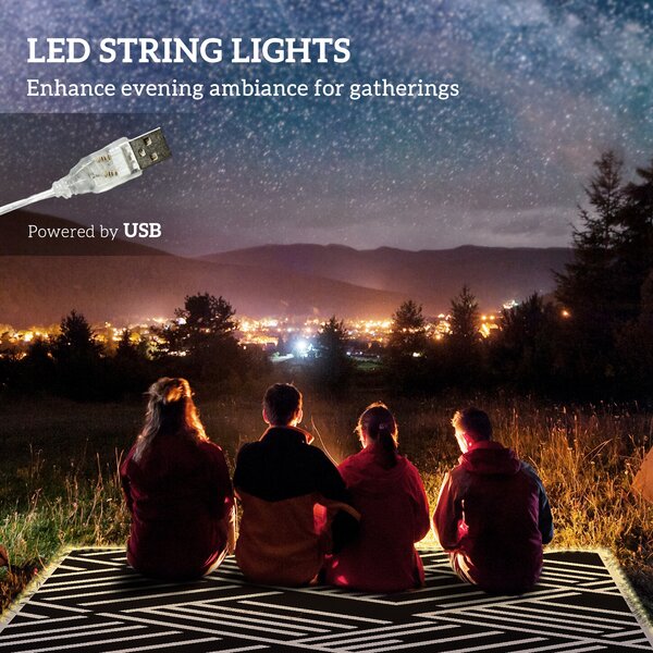 Outsunny Reversible Outdoor Rug with LED Lights, Plastic Straw, 182 x 274cm, Black and Coffee Aosom UK