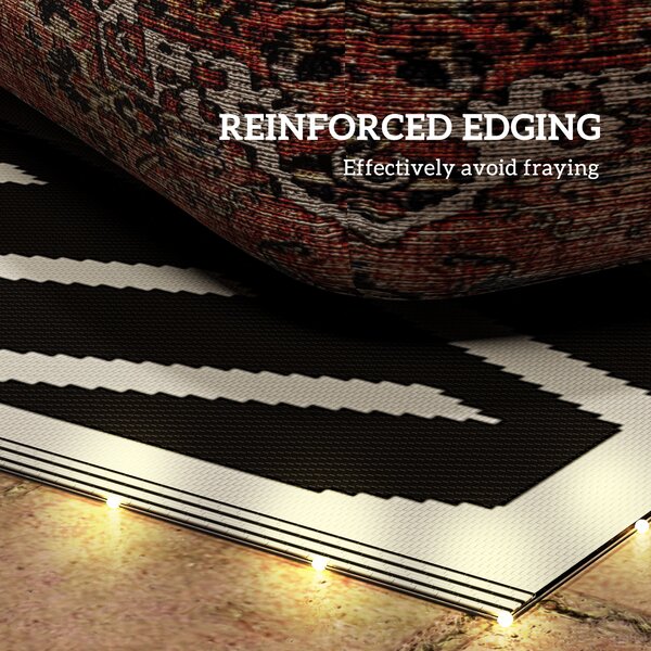 Outsunny Reversible Outdoor Rug with LED Lights, Plastic Straw, 182 x 274cm, Black and Coffee Aosom UK