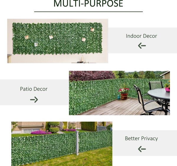 Outsunny 2-Piece Artificial Leaf Hedge Screen Privacy Fence Panel for Garden Outdoor Indoor Decor, Dark Green, 3M x 1M Aosom UK