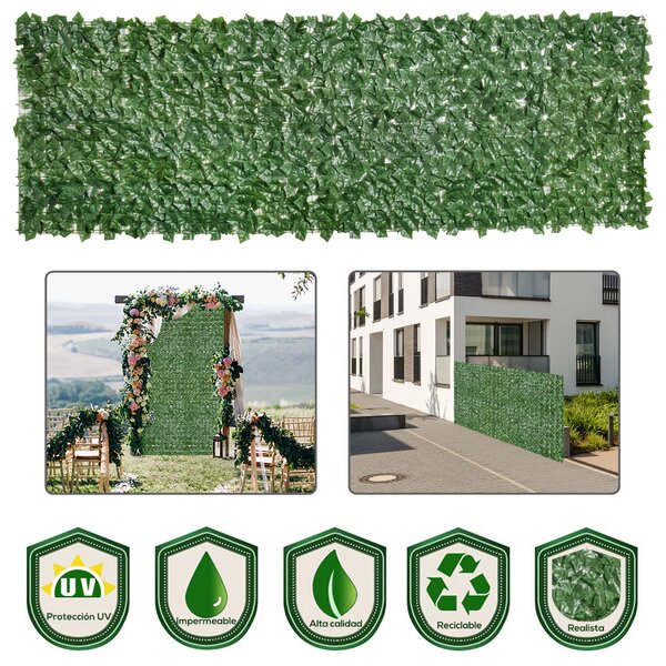 Outsunny 2-Piece Artificial Leaf Hedge Screen Privacy Fence Panel for Garden Outdoor Indoor Decor, Dark Green, 3M x 1M Aosom UK