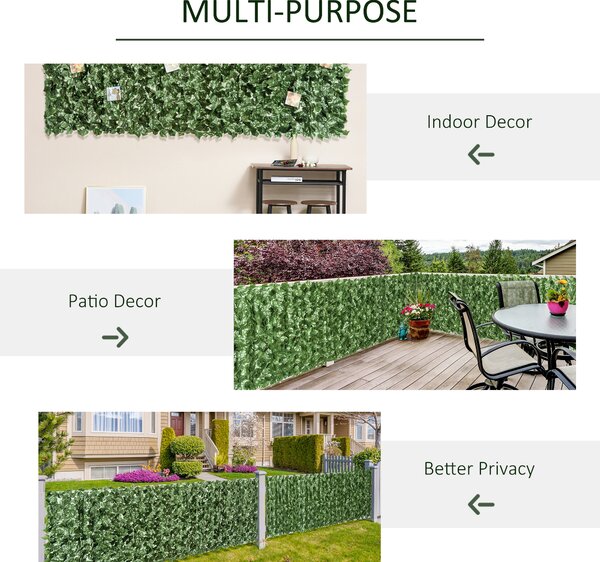Outsunny 2-Piece Artificial Leaf Hedge Screen Privacy Fence Panel for Garden Outdoor Indoor Decor, Dark Green, 2.4M x 1M Aosom UK