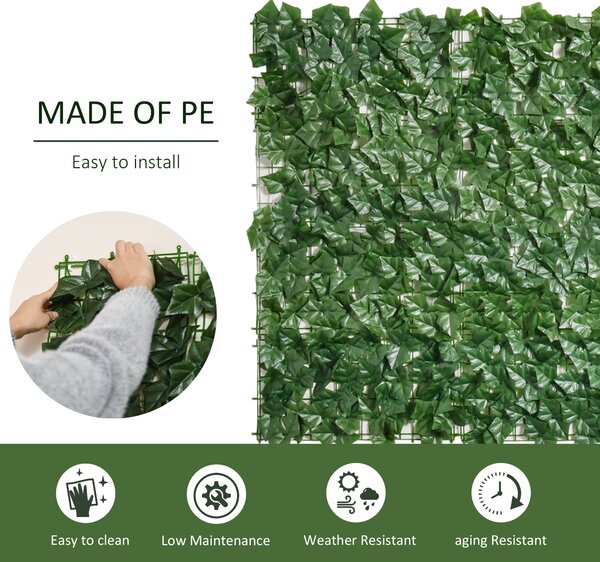 Outsunny 2-Piece Artificial Leaf Hedge Screen Privacy Fence Panel for Garden Outdoor Indoor Decor, Dark Green, 3M x 1M Aosom UK