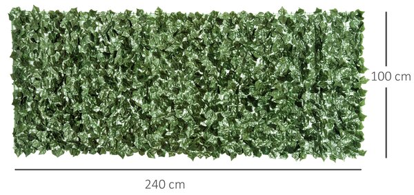 Outsunny 2-Piece Artificial Leaf Hedge Screen Privacy Fence Panel for Garden Outdoor Indoor Decor, Dark Green, 2.4M x 1M Aosom UK