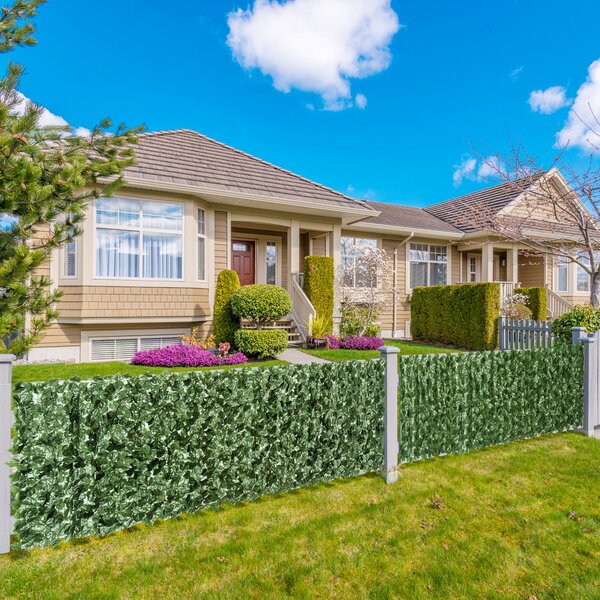 Outsunny 2-Piece Artificial Leaf Hedge Screen Privacy Fence Panel for Garden Outdoor Indoor Decor, Dark Green, 2.4M x 1M Aosom UK