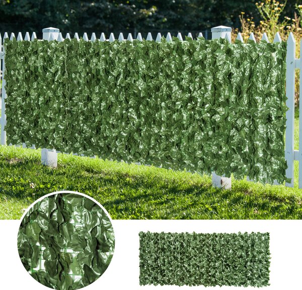 Outsunny 2-Piece Artificial Leaf Hedge Screen Privacy Fence Panel for Garden Outdoor Indoor Decor, Dark Green, 2.4M x 1M Aosom UK