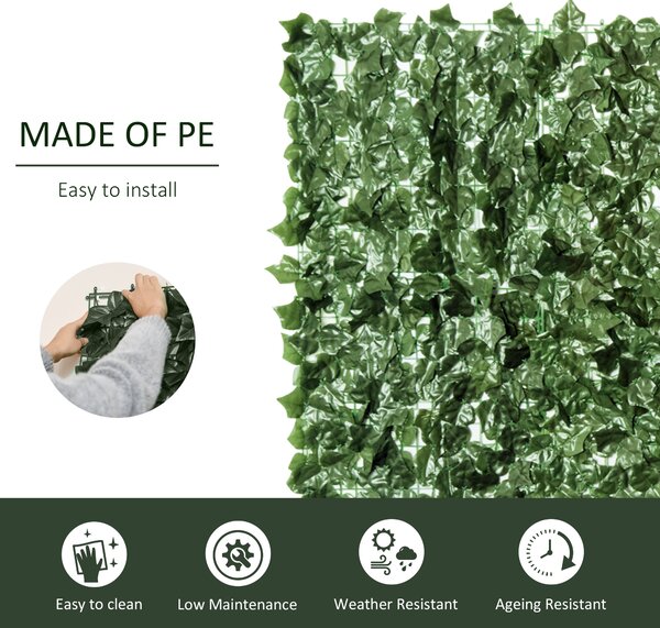 Outsunny 2-Piece Artificial Leaf Hedge Screen Privacy Fence Panel for Garden Outdoor Indoor Decor, Dark Green, 2.4M x 1M Aosom UK