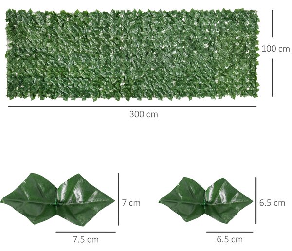 Outsunny 2-Piece Artificial Leaf Hedge Screen Privacy Fence Panel for Garden Outdoor Indoor Decor, Dark Green, 3M x 1M Aosom UK