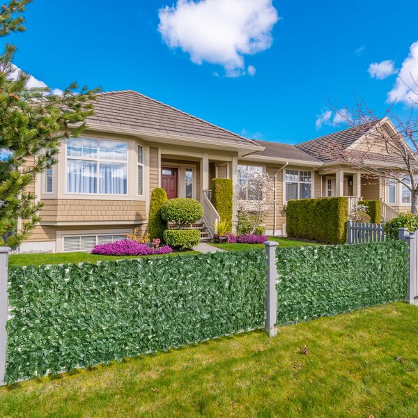 Outsunny 2-Piece Artificial Leaf Hedge Screen Privacy Fence Panel for Garden Outdoor Indoor Decor, Dark Green, 3M x 1M Aosom UK