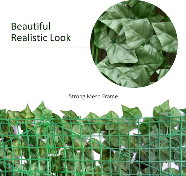 Outsunny 2-Piece Artificial Leaf Hedge Screen Privacy Fence Panel for Garden Outdoor Indoor Decor, Dark Green, 3M x 1M Aosom UK