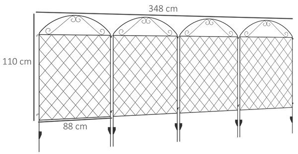 Outsunny Decorative Garden Fencing, 43in x 23ft Outdoor Picket Fence Panels, 8PCs Rustproof Metal Wire Landscape Flower Bed Border Aosom UK