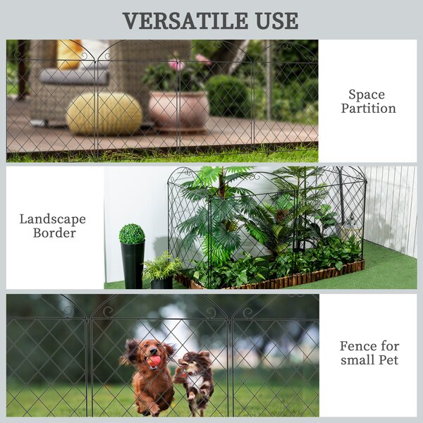 Outsunny Decorative Garden Fencing, 43in x 23ft Outdoor Picket Fence Panels, 8PCs Rustproof Metal Wire Landscape Flower Bed Border Aosom UK