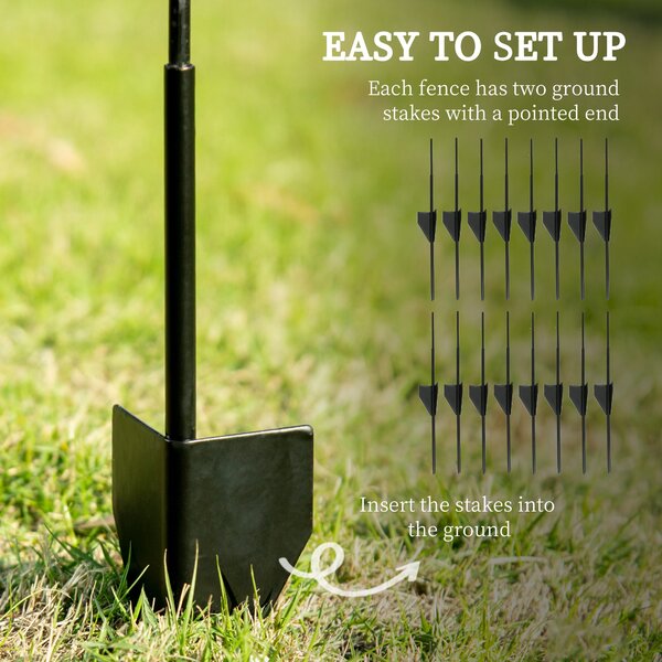 Outsunny Decorative Garden Fencing, 43in x 11.4ft Picket Fence Panels, 8PCs Rustproof Steel Wire Landscape Flower Bed Border Edging Aosom UK
