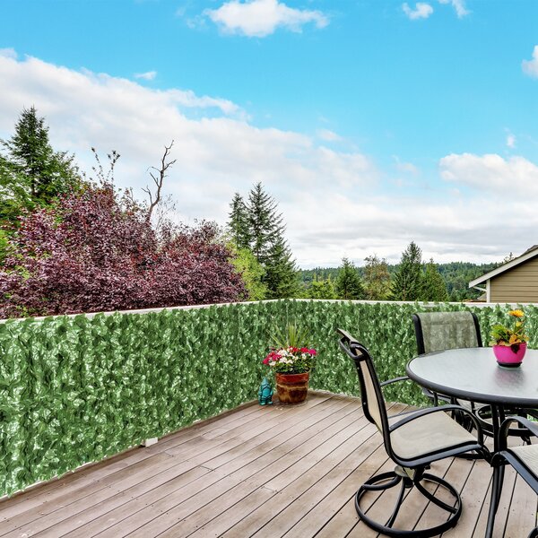 Outsunny 4-Piece Artificial Leaf Hedge Screen Privacy Fence Panel for Garden Outdoor Indoor Decor, Dark Green, 2.4M x 1M Aosom UK