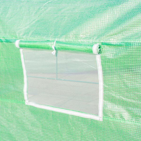 Outsunny 6 x 3 m Large Walk-In Greenhouse Garden Polytunnel Greenhouse w/ Metal Frame, Zippered Door and Roll Up Windows, Green