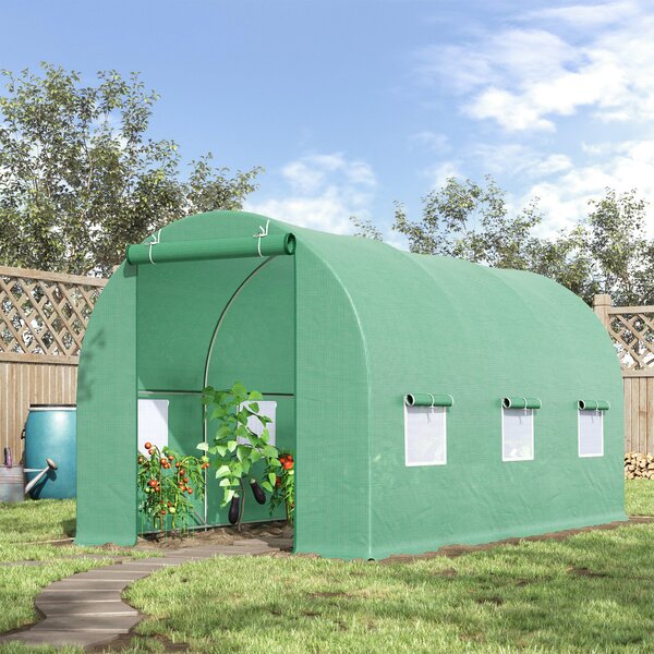 Outsunny 4.5 x 2 x 2m Polytunnel Greenhouse with Steel Frame, Door & Ventilation Window for Outdoor Plants, Green Aosom UK