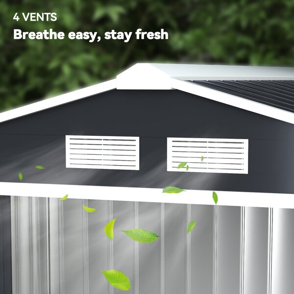 Outsunny Weatherproof Shed, Large Patio Roofed Tool Metal Storage Shed with Foundation, Garden tool shed, 7ft x 4ft, Dark Grey Aosom UK