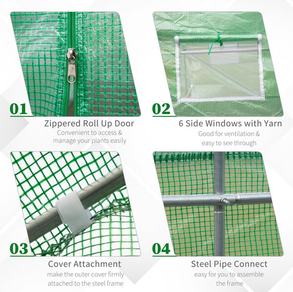 Outsunny 4.5 x 2 x 2m Polytunnel Greenhouse with Steel Frame, Door & Ventilation Window for Outdoor Plants, Green Aosom UK