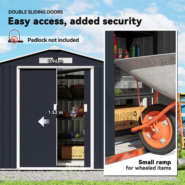 Outsunny Weatherproof Shed, Large Patio Roofed Tool Metal Storage Shed with Foundation, Garden tool shed, 7ft x 4ft, Dark Grey Aosom UK