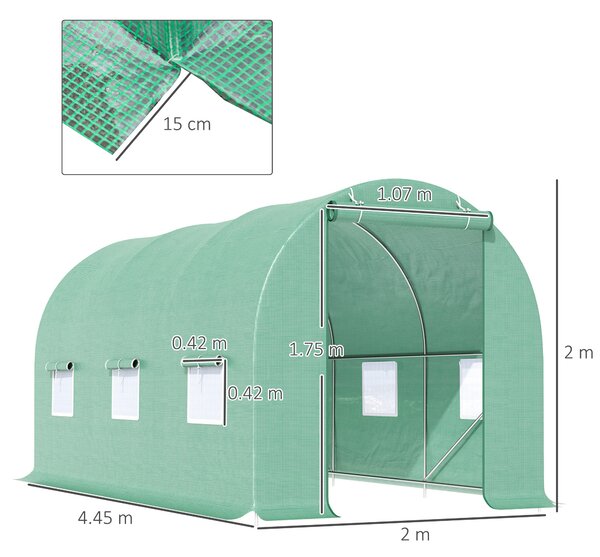 Outsunny 4.5 x 2 x 2m Polytunnel Greenhouse with Steel Frame, Door & Ventilation Window for Outdoor Plants, Green Aosom UK