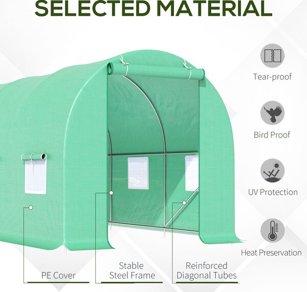 Outsunny 4.5 x 2 x 2m Polytunnel Greenhouse with Steel Frame, Door & Ventilation Window for Outdoor Plants, Green Aosom UK