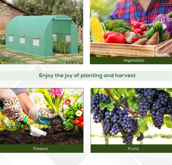 Outsunny 4.5 x 2 x 2m Polytunnel Greenhouse with Steel Frame, Door & Ventilation Window for Outdoor Plants, Green Aosom UK