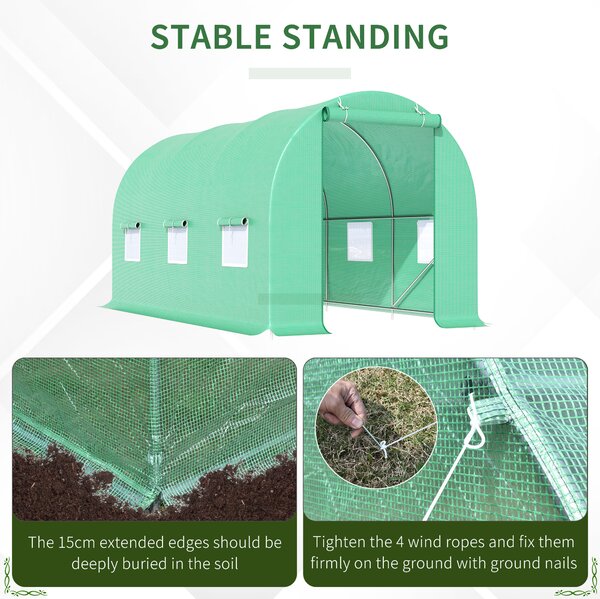 Outsunny 4.5 x 2 x 2m Polytunnel Greenhouse with Steel Frame, Door & Ventilation Window for Outdoor Plants, Green Aosom UK