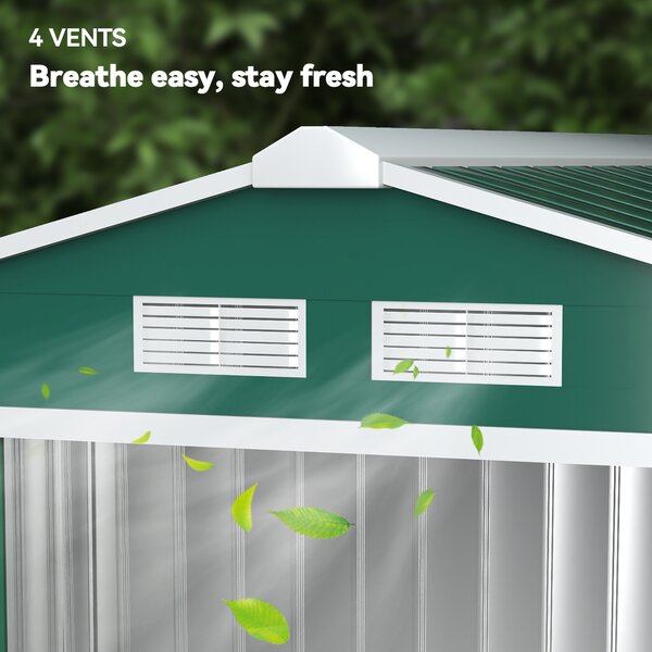 Outsunny 7ft x 4ft Lockable Garden Shed Large Patio Roofed Tool Metal Storage Building Foundation Sheds Box Outdoor Furniture, Green Aosom UK