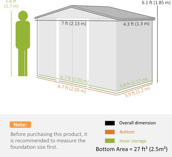 Outsunny 7ft x 4ft Lockable Garden Metal Storage Shed Large Patio Roofed Tool Storage Building Foundation Sheds Box, Brown Aosom UK