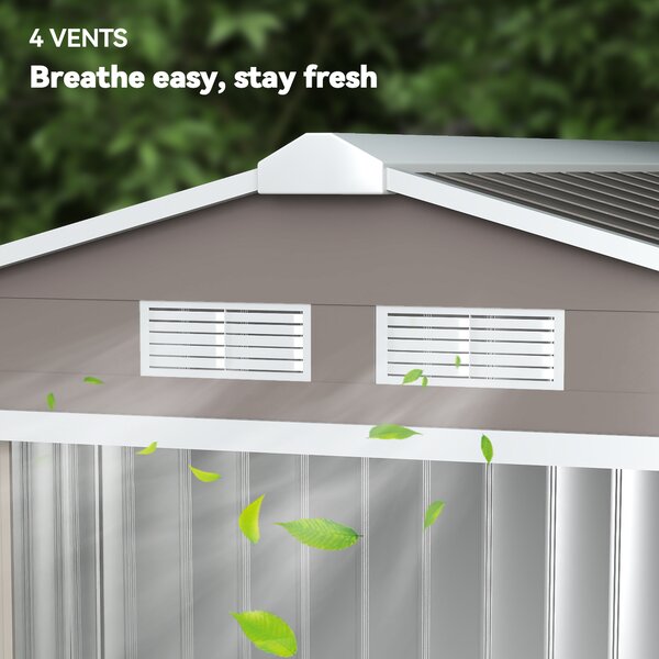 Outsunny 7ft x 4ft Lockable Garden Metal Storage Shed Storage Roofed Tool Metal Shed w/ Air Vents Steel Grey