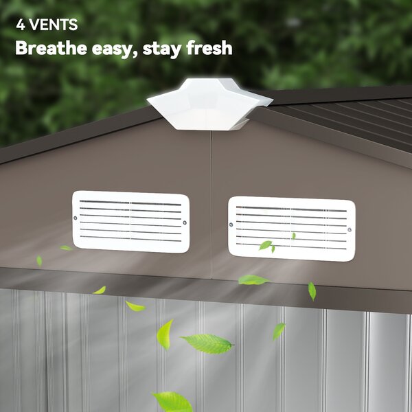 Outsunny 7ft x 4ft Lockable Garden Metal Storage Shed Large Patio Roofed Tool Storage Building Foundation Sheds Box, Brown Aosom UK