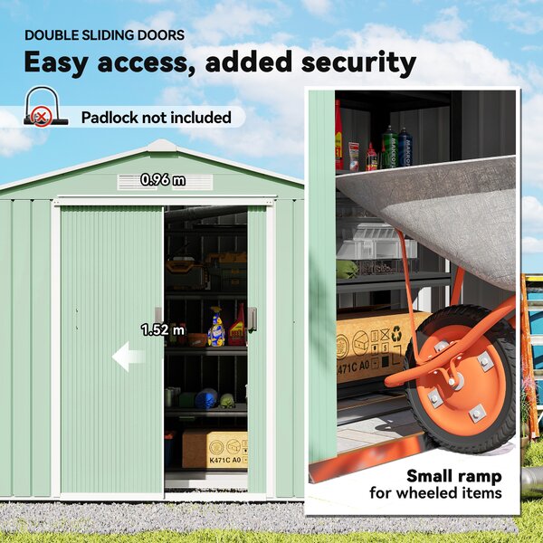 Outsunny 7ft x 4ft Lockable Garden Metal Storage Shed Large Patio Roofed Tool Storage Building Foundation Sheds Box, Light Green Aosom UK