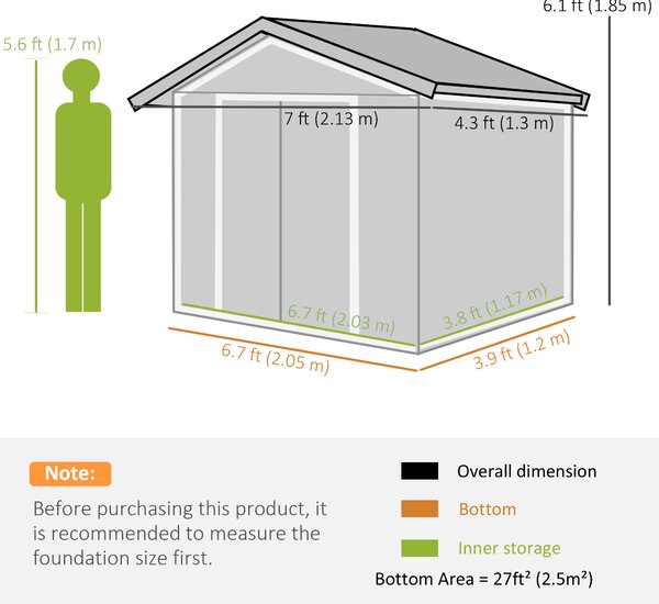 Outsunny 7ft x 4ft Lockable Garden Metal Storage Shed Large Patio Roofed Tool Storage Building Foundation Sheds Box, Light Green Aosom UK