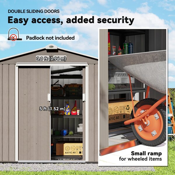 Outsunny 7 x 4ft Metal Garden Sheds with Lockable Double Doors, Metal Bike Shed with Vents & Floor Foundation, Brown Aosom UK