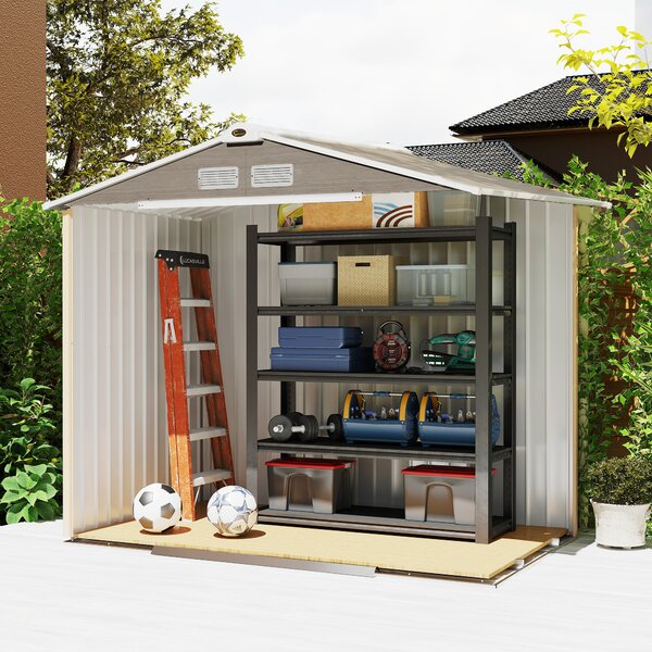 Outsunny 7 x 4ft Metal Garden Sheds with Lockable Double Doors, Metal Bike Shed with Vents & Floor Foundation, Brown Aosom UK
