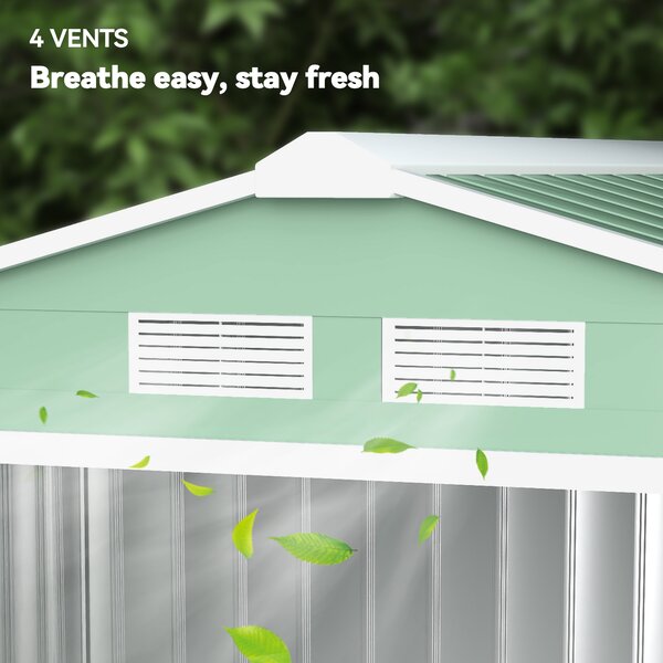 Outsunny 7ft x 4ft Lockable Garden Metal Storage Shed Large Patio Roofed Tool Storage Building Foundation Sheds Box, Light Green Aosom UK