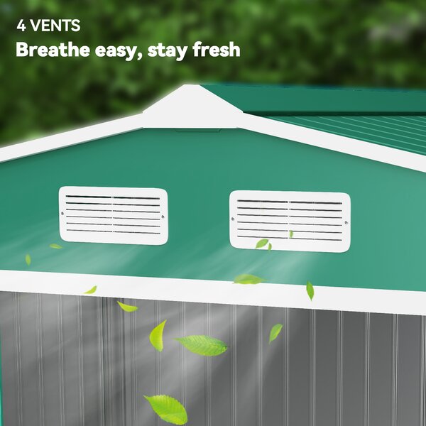 Outsunny Lockable Garden Shed Large Patio Tool Metal Storage Building Foundation Sheds Box Outdoor Furniture (9 x 6 FT, Green) Aosom UK