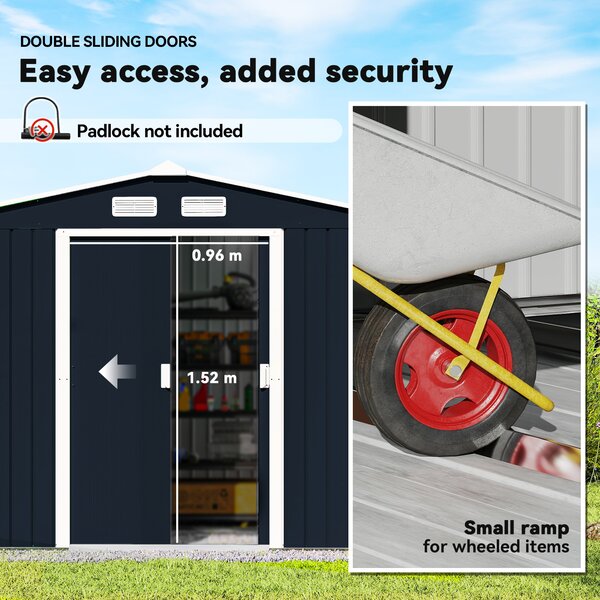 Outsunny 9 x 6FT Metal Bicycle Shed, Outdoor Yard Shed with Foundation Ventilation & Doors, Dark Grey Aosom UK