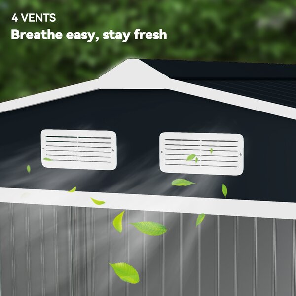 Outsunny 9 x 6FT Metal Bicycle Shed, Outdoor Yard Shed with Foundation Ventilation & Doors, Dark Grey Aosom UK