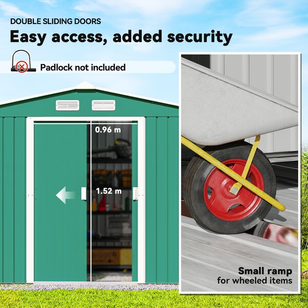 Outsunny Lockable Garden Shed Large Patio Tool Metal Storage Building Foundation Sheds Box Outdoor Furniture (9 x 6 FT, Green) Aosom UK